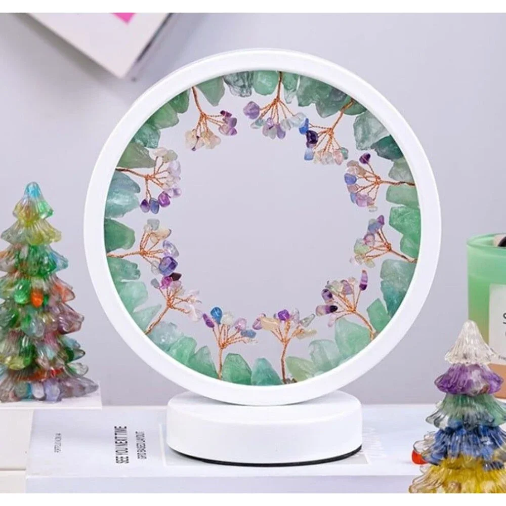 Round Green Aventurine Gemstone Tree LED Healing Crystal Nightlight Lamp